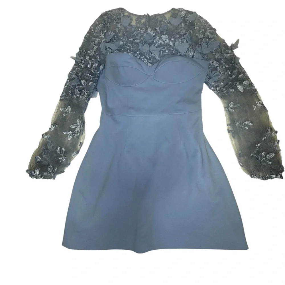 NWT Dress The Population MILA Embellished Lace Trim Long Sleeve Mini Dress m - Picture 6 of 16